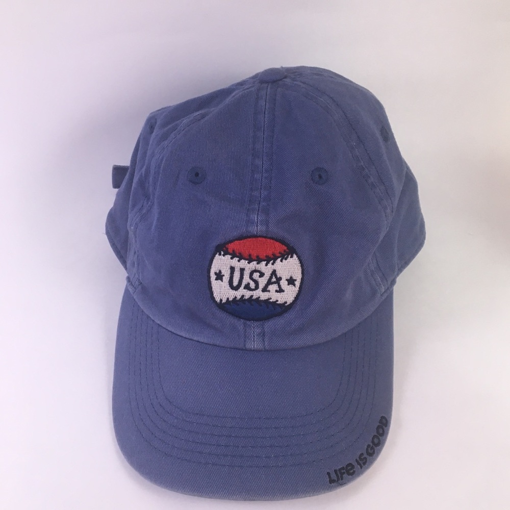 Life is Good USA American Baseball Blue Cap Hat Adjustable One Size Fits Most